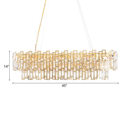 Contemporary Gold Led Crystal Block Linear Chandelier: Elegant Ceiling Lamp For Living Room (35.5/45
