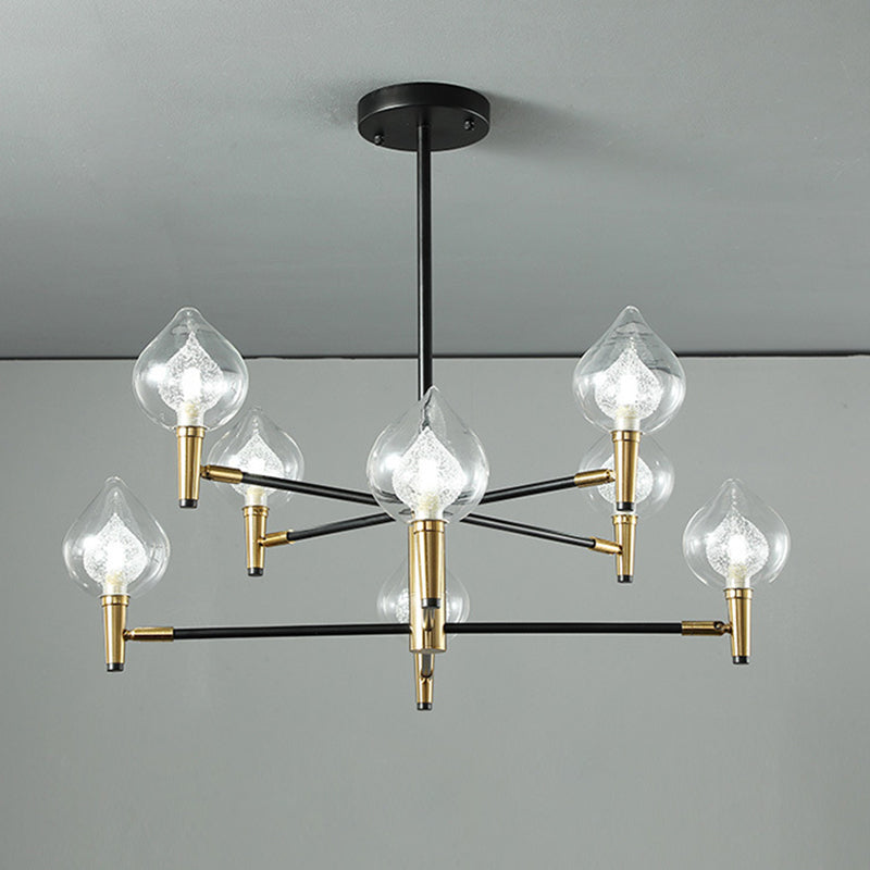 Postmodern Raindrop Chandelier: Clear And Seedy Glass Bedroom Drop Lamp With Branching Arm