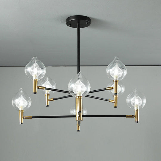 Postmodern Raindrop Chandelier: Clear And Seedy Glass Bedroom Drop Lamp With Branching Arm