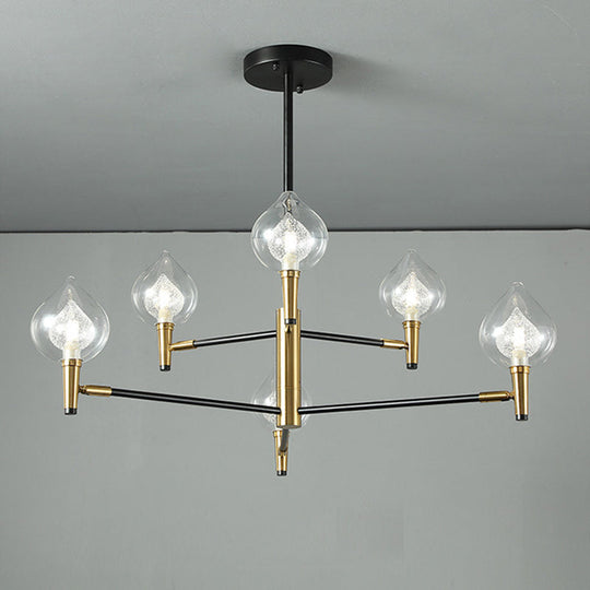 Postmodern Raindrop Chandelier: Clear And Seedy Glass Bedroom Drop Lamp With Branching Arm