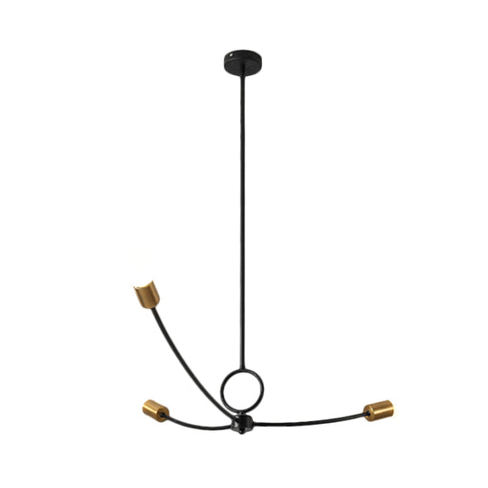 Minimalist Burst Ceiling Chandelier - Metallic 3 Bulb Pendant Light In Black/Gold For Dining Room