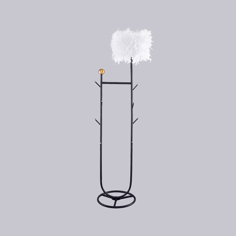 U-Shape Metallic Tree Floor Lamp 1-Light Black/Gold Finish With Feather Shade - Simple And Stylish