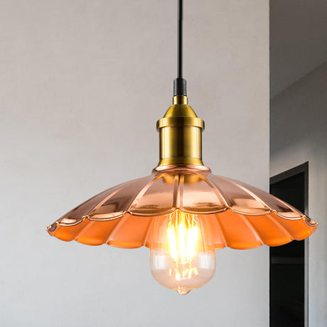 Copper Scalloped Pendant Light For Industrial Bedroom Style
