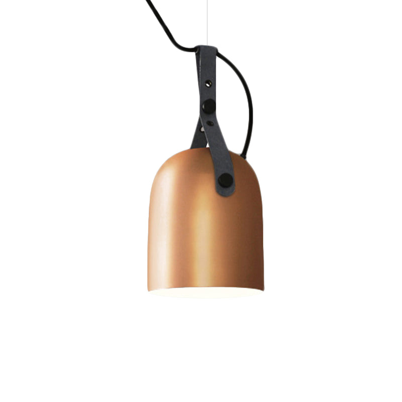 Industrial Style Dome Hanging Lamp In Black/Silver/Copper With Leather Strap - 7’/9.5’ Dia 1