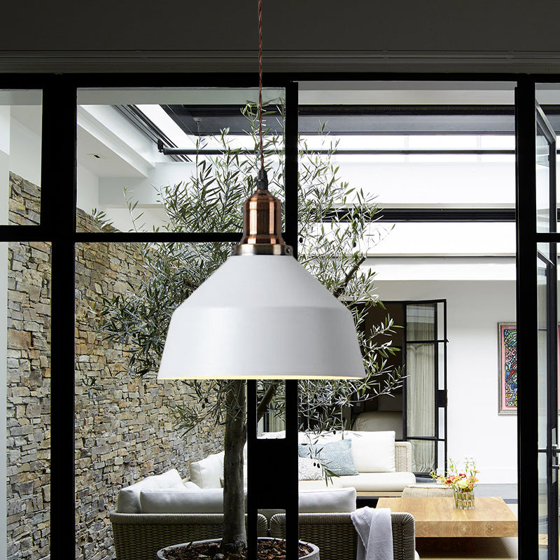 Barn Shade Pendant Light: Industrial Metallic Coffee Shop Fixture 1 Light White Ceiling