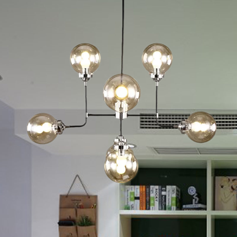 Modern Black Chrome Glass Globe Chandelier Pendant Light - Industrial Style 8/9 Lights For Living