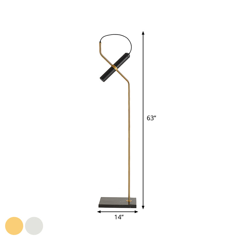 Modern Metallic Led Tube Floor Lamp With Curved Arm - Gold/Chrome Finish