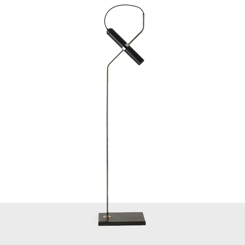 Modern Metallic Led Tube Floor Lamp With Curved Arm - Gold/Chrome Finish