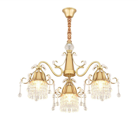 Gold Pendulum Lighting Chandelier With Crystal Drip Cylinder Design - Perfect For Bedrooms