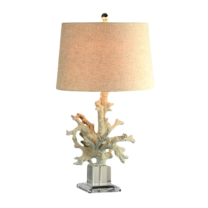 Zoey - 1-Head Table Lamp With Drum Fabric Shade And Coral Decor In Flaxen