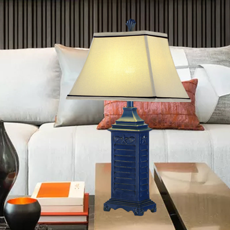 Angélique - Retro 1-Light Pagoda Night Table Lamp White Fabric Nightstand Light With Dark Blue