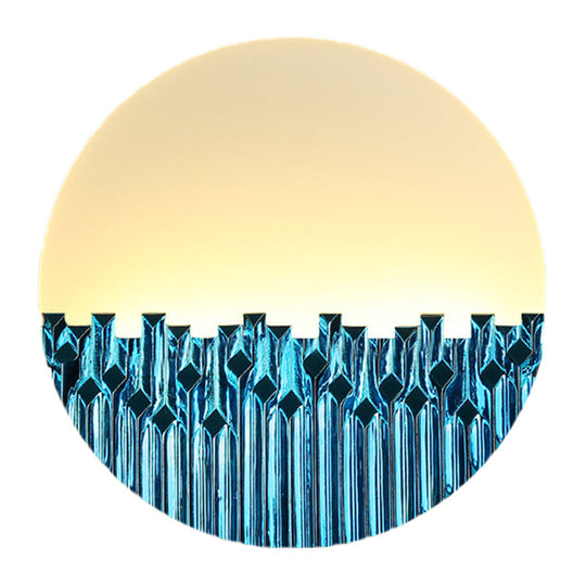 Chinese Style Led Corridor Wall Lamp: Blue/Silver Metallic Surface Patterned Light With Round
