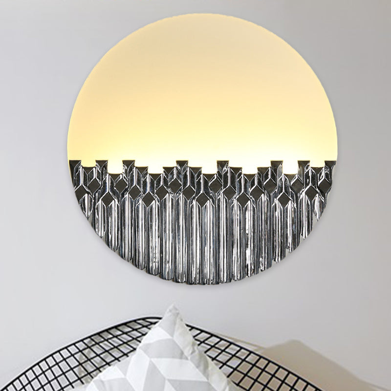 Chinese Style Led Corridor Wall Lamp: Blue/Silver Metallic Surface Patterned Light With Round