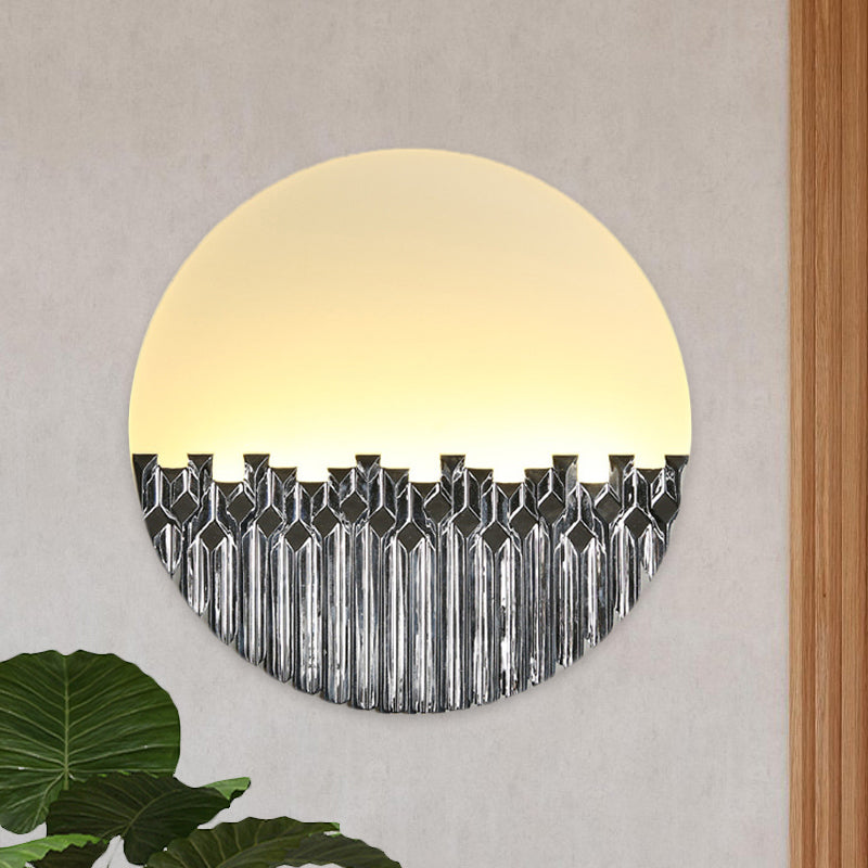 Chinese Style Led Corridor Wall Lamp: Blue/Silver Metallic Surface Patterned Light With Round