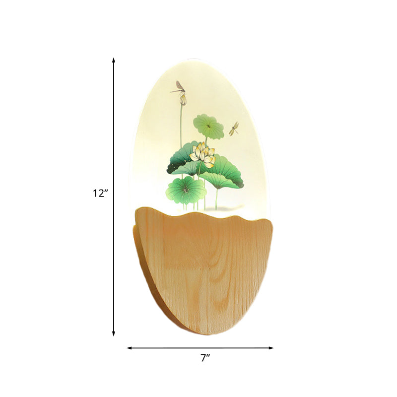 Oriental Led Acrylic Wall Lamp With Blossoms/Lotus Leaf Design - Corridor Mural Light