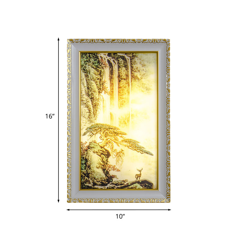 Chinese Acrylic Wall Mural Light - Led Gold Lighting With Pine Tree And Waterfall Pattern