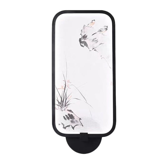 Chinese Style Acrylic Wall Mural Led Lamp: Rectangle Black Wall-Mounted With Bird Pattern