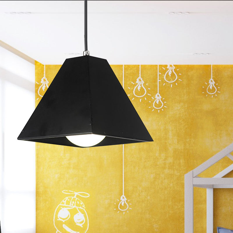 Modern Metal Pyramid Pendant Lamp With Adjustable Cord - 1 Light Black/White Ideal For Living Room