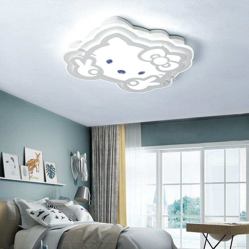 Cartoon Led Ceiling Lamp - Acrylic Peace Sign Kitty Mount Light For Baby Girls Room White / 16’