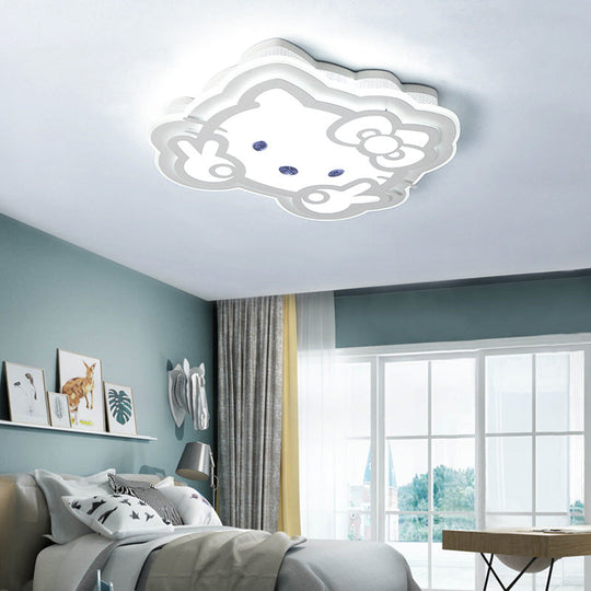 Cartoon Led Ceiling Lamp - Acrylic Peace Sign Kitty Mount Light For Baby Girls Room White / 16’