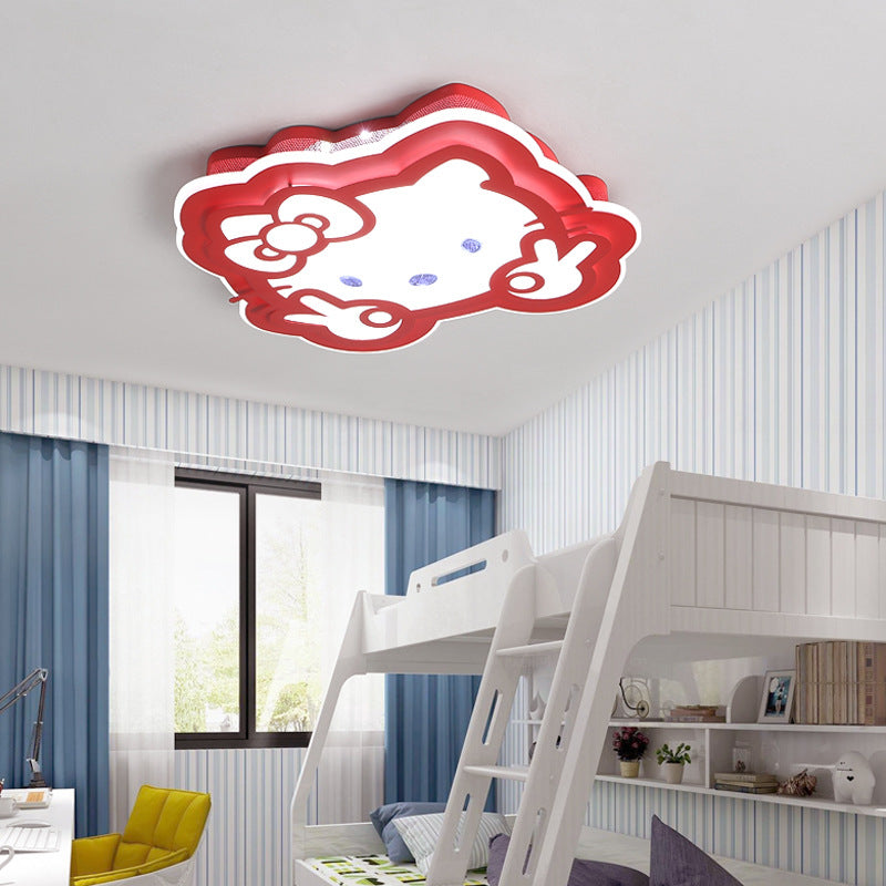 Cartoon Led Ceiling Lamp - Acrylic Peace Sign Kitty Mount Light For Baby Girls Room Red / 16 White