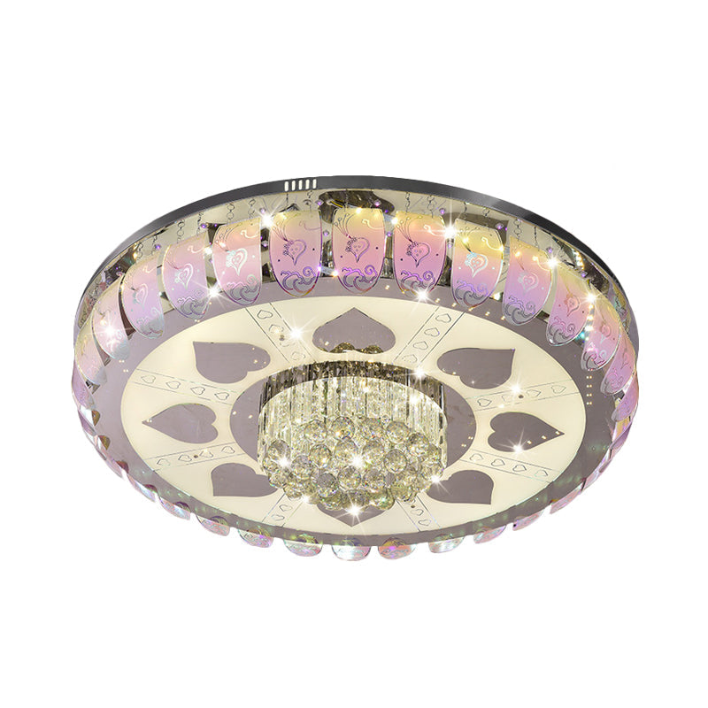 Contemporary Chrome Round Led Ceiling Light With Patterned Glass Flush Mount 19.5’/23.5’ Wide