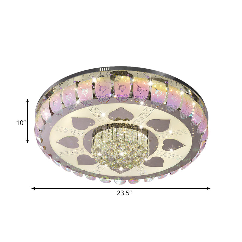 Contemporary Chrome Round Led Ceiling Light With Patterned Glass Flush Mount 19.5/23.5 Wide