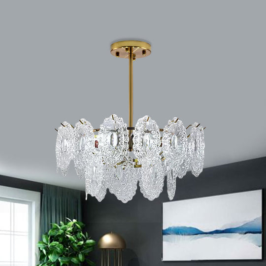 Modern Gold Glass Chandelier: Layered Scalloped Design 4/6 Clear Bulbs Hanging Bedroom Light Fixture