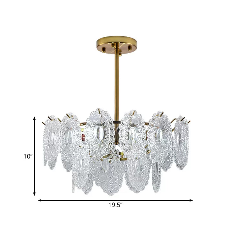 Modern Gold Glass Chandelier: Layered Scalloped Design 4/6 Clear Bulbs Hanging Bedroom Light Fixture