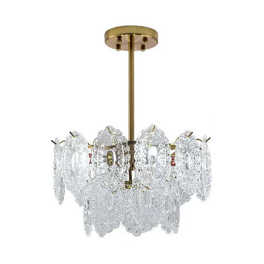 Modern Gold Glass Chandelier: Layered Scalloped Design 4/6 Clear Bulbs Hanging Bedroom Light Fixture