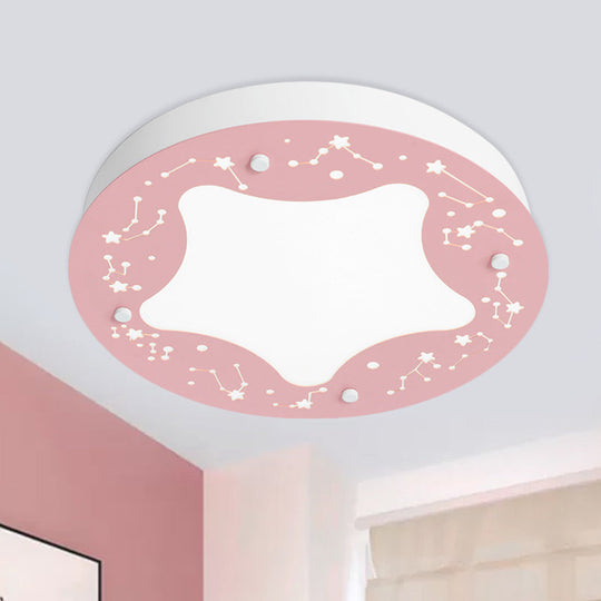 Cartoon Led Acrylic Flush Mount Light - Green/Pink Circular With Star Pattern Pink