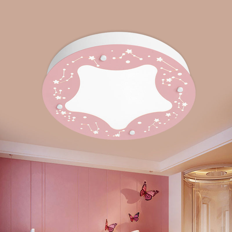 Cartoon Led Acrylic Flush Mount Light - Green/Pink Circular With Star Pattern