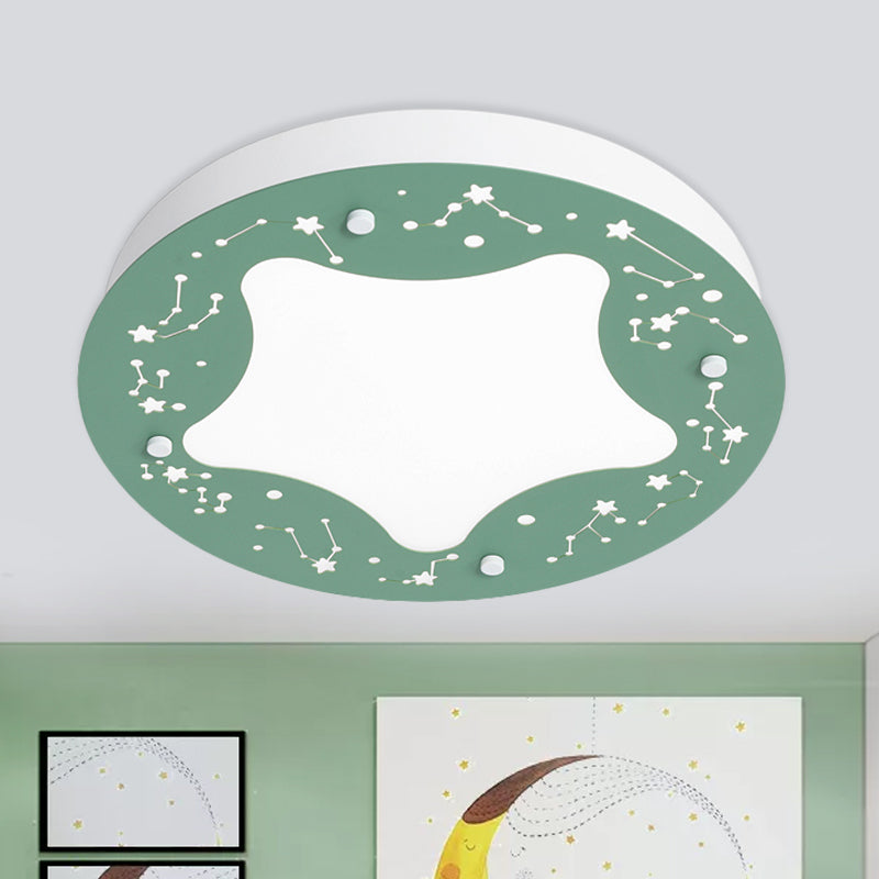 Cartoon Led Acrylic Flush Mount Light - Green/Pink Circular With Star Pattern Green
