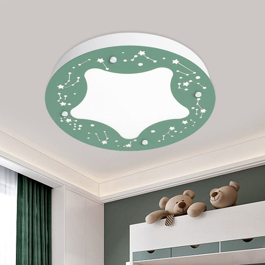 Cartoon Led Acrylic Flush Mount Light - Green/Pink Circular With Star Pattern