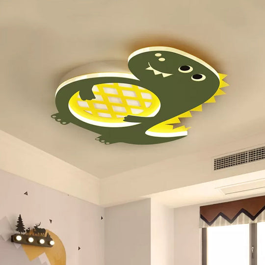 Dinosaur Led Flush Mount Light In Green - Ideal For Nurseries