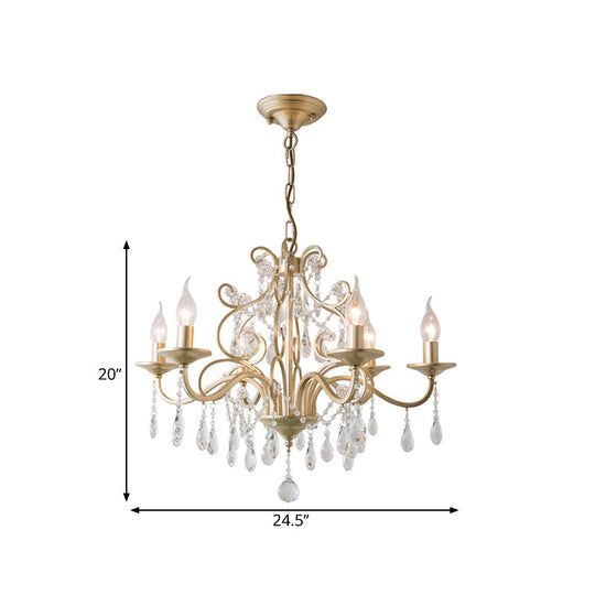 Champagne Crystal Hanging Light: Traditional Restaurant Chandelier With Swirl Element - 3/6 Bulbs