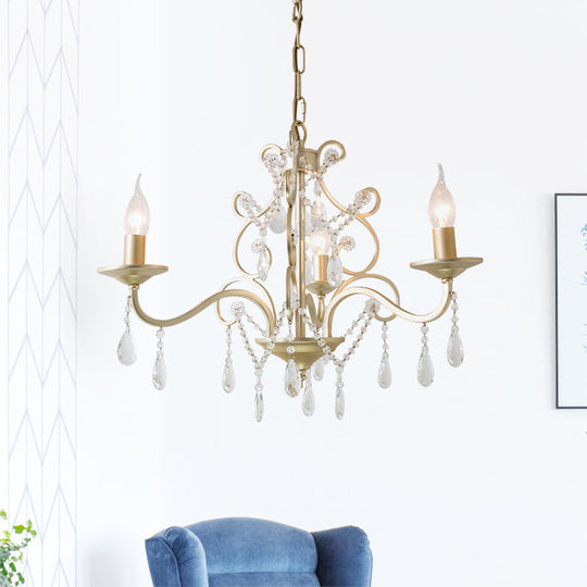 Champagne Crystal Hanging Light: Traditional Restaurant Chandelier With Swirl Element - 3/6 Bulbs