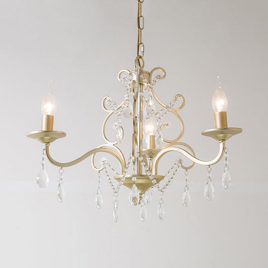 Champagne Crystal Hanging Light: Traditional Restaurant Chandelier With Swirl Element - 3/6 Bulbs