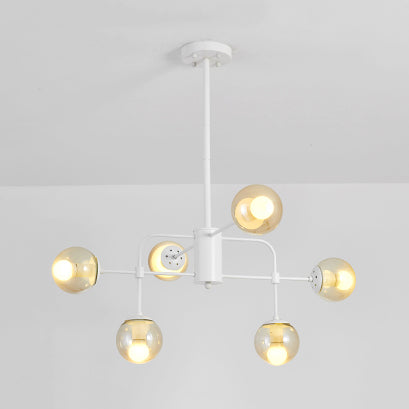 Contemporary 6-Light Hanging Chandelier With Glass Orb Shades - Black/White Finish White