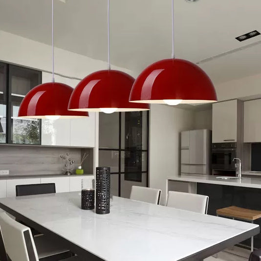 Nordic Aluminum Dome Hanging Light - 1 Suspension For Dining Room (Black/White/Red 12/14/16) Red /