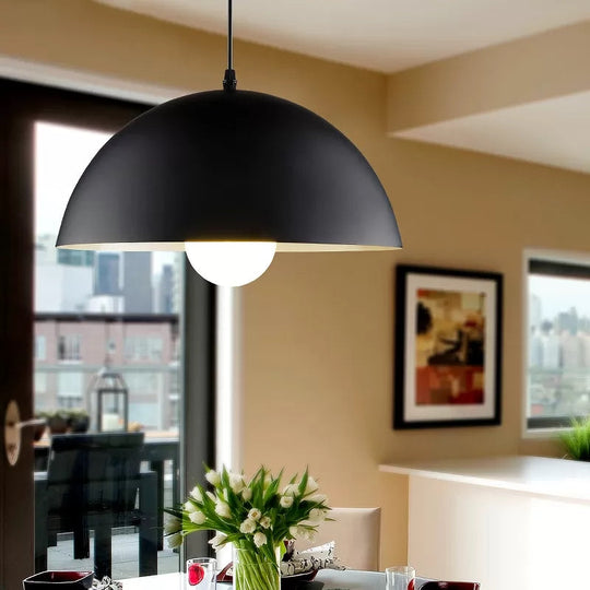 Nordic Aluminum Dome Hanging Light - 1 Suspension For Dining Room (Black/White/Red 12/14/16)