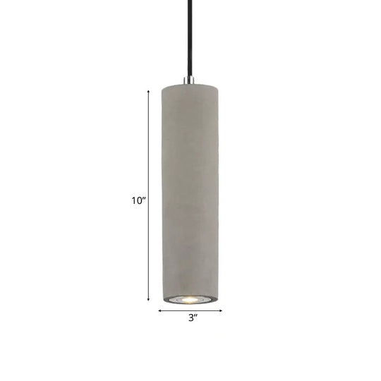 Nordic Style Cement Tube Pendant Lighting - 10/19.5 1 Light Grey Hanging Ceiling In Warm/White