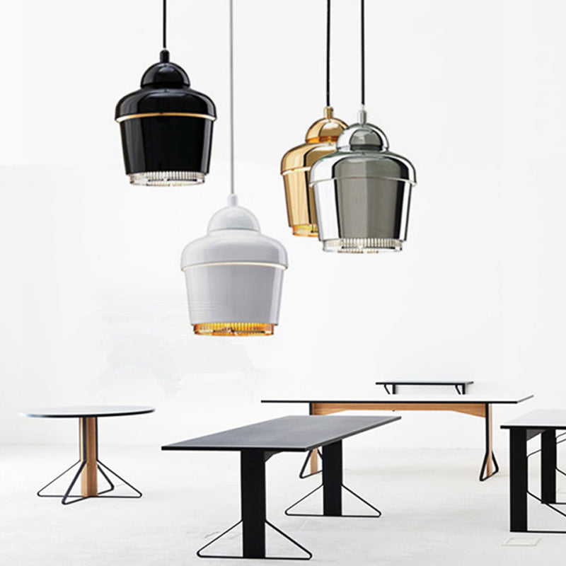 Modern Black And White Jar Pendant Light With Chrome Accents