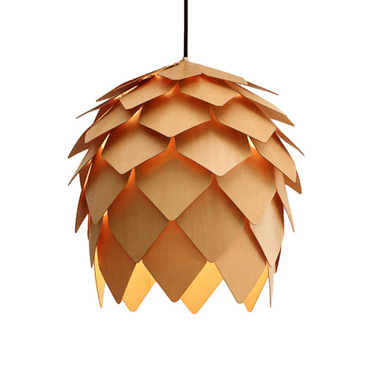 Pinecone Pendant Lighting - Lodge Style Wood Ceiling Fixture In Beige
