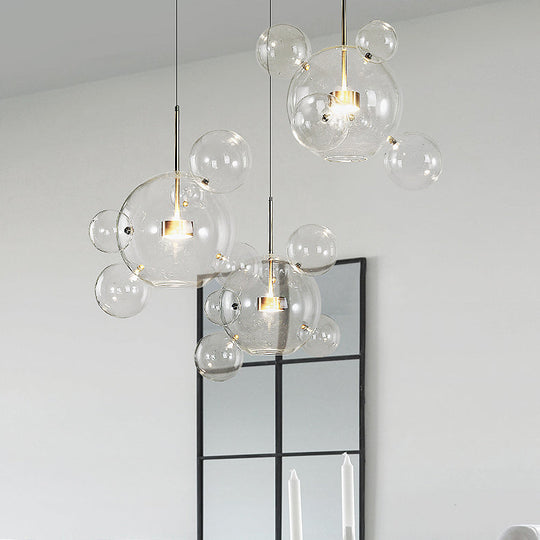 Gold Bubble Design Led Pendant Light - Clear Glass Ball Modernist Style 1/4/6 Lights