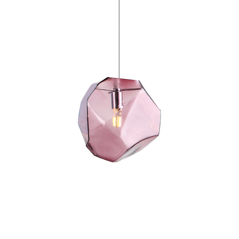 Contemporary Glass Pendant Light - Faceted Grey/Orange/Purple 1-Light Led Hanging Lamp For Dining