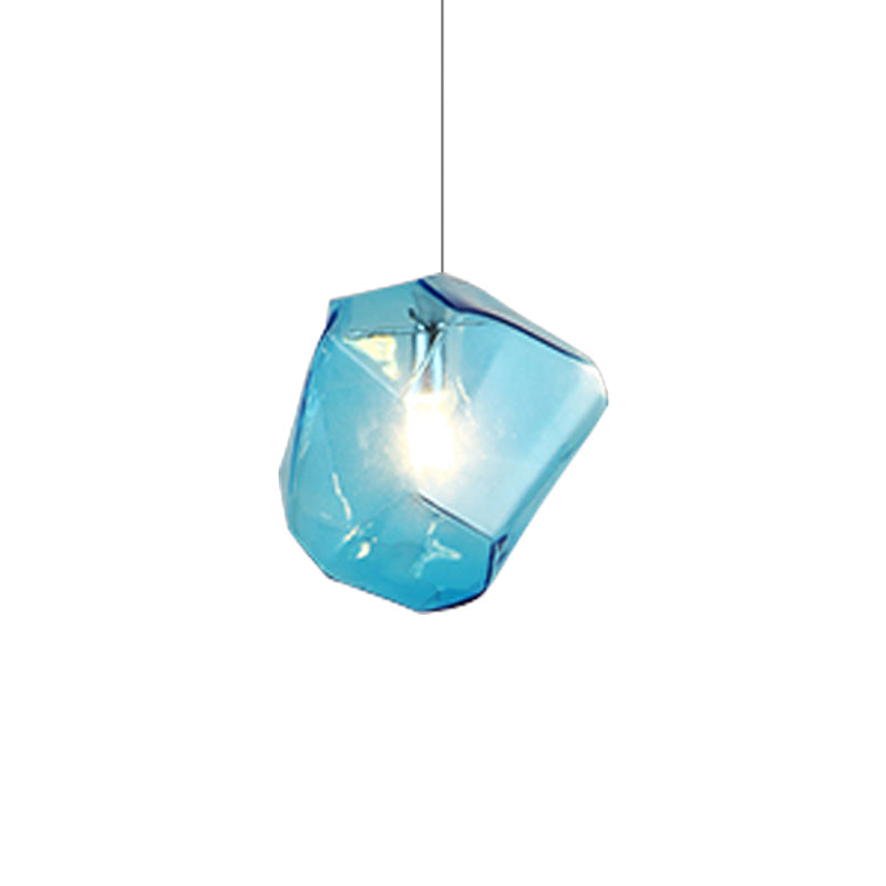 Contemporary Glass Pendant Light - Faceted Grey/Orange/Purple 1-Light Led Hanging Lamp For Dining