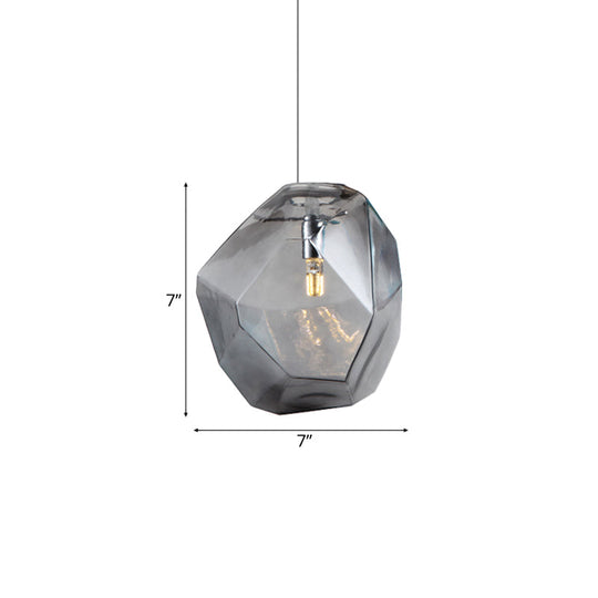 Contemporary Glass Pendant Light - Faceted Grey/Orange/Purple 1-Light Led Hanging Lamp For Dining