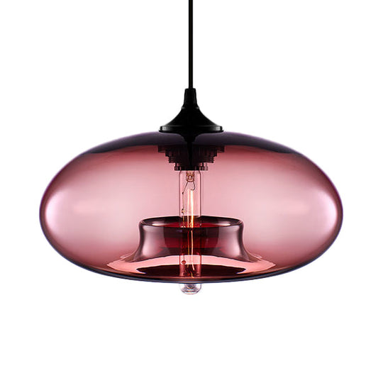 Contemporary 1-Light Hanging Ceiling Lamp With Oval Glass Shade In Red/Brown/Blue Rose Red