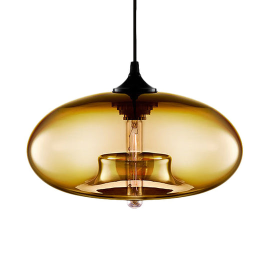 Contemporary 1-Light Oval Glass Hanging Lamp - Red/Brown/Blue Ceiling Light Amber